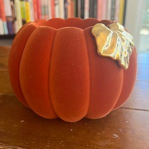Bath & Body Ceramic Candle Holder covered in Velvety Orange with Golden Leaf